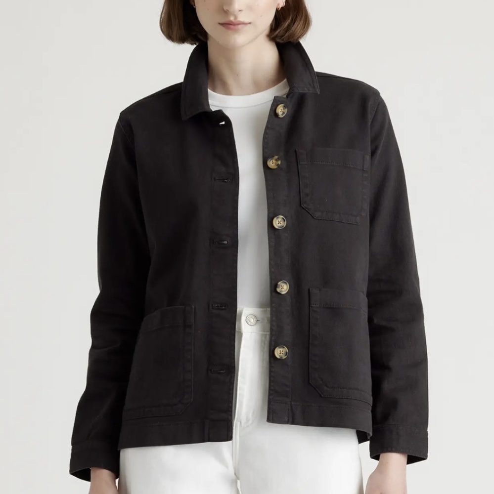 NWT Quince Womens Organic Comfort Stretch Cotton Black Chore Jacket - Size Small